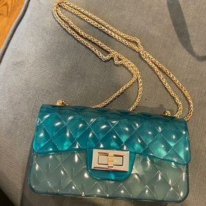 Clear blue shoulder bag for a young girl